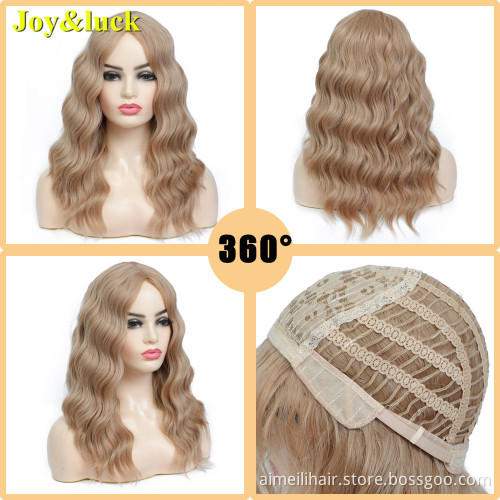 Light Brown Wig for Women Wholesale Price18 inch Middle Part Finger Wave Natural Water Wave Cosplay Costume Synthetic Hair Wig